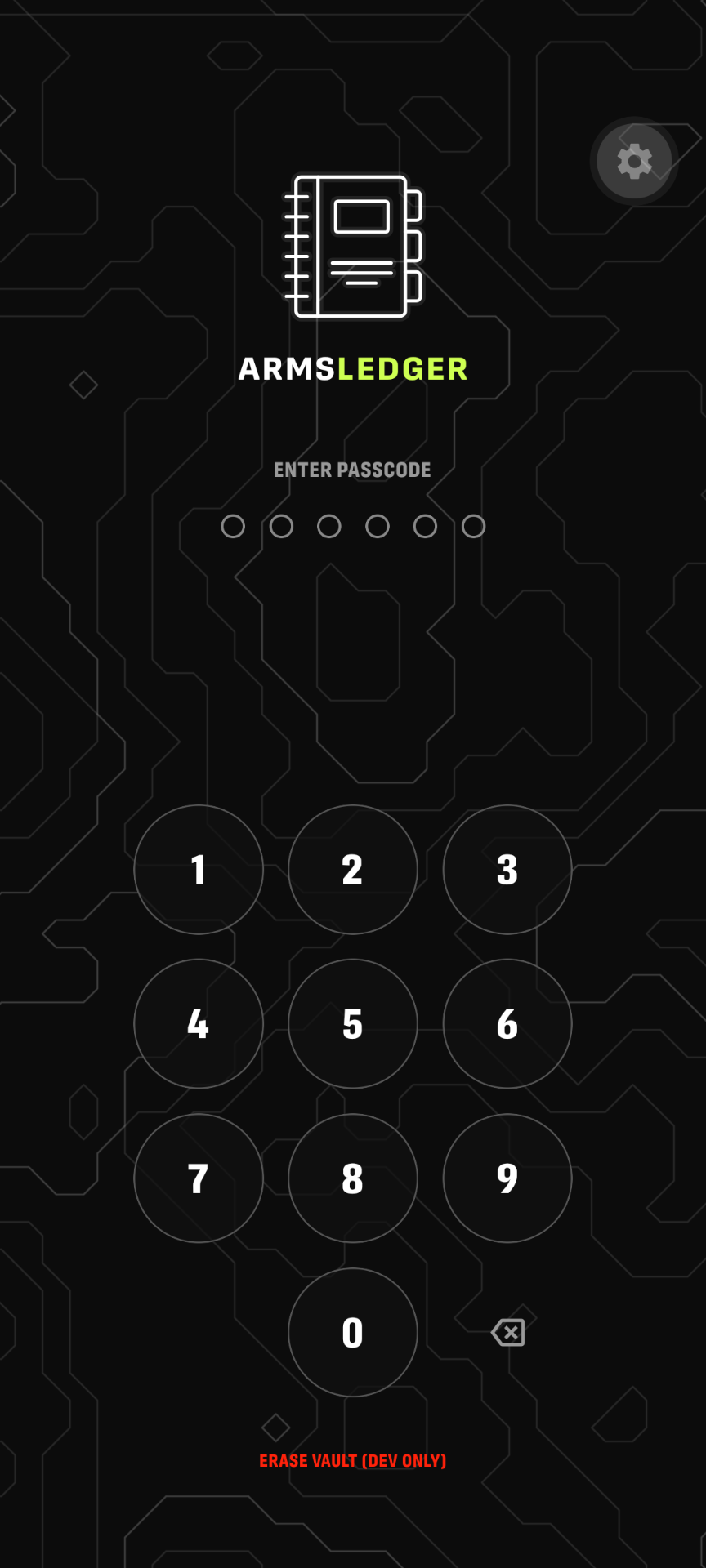 ArmsLedger passcode screen